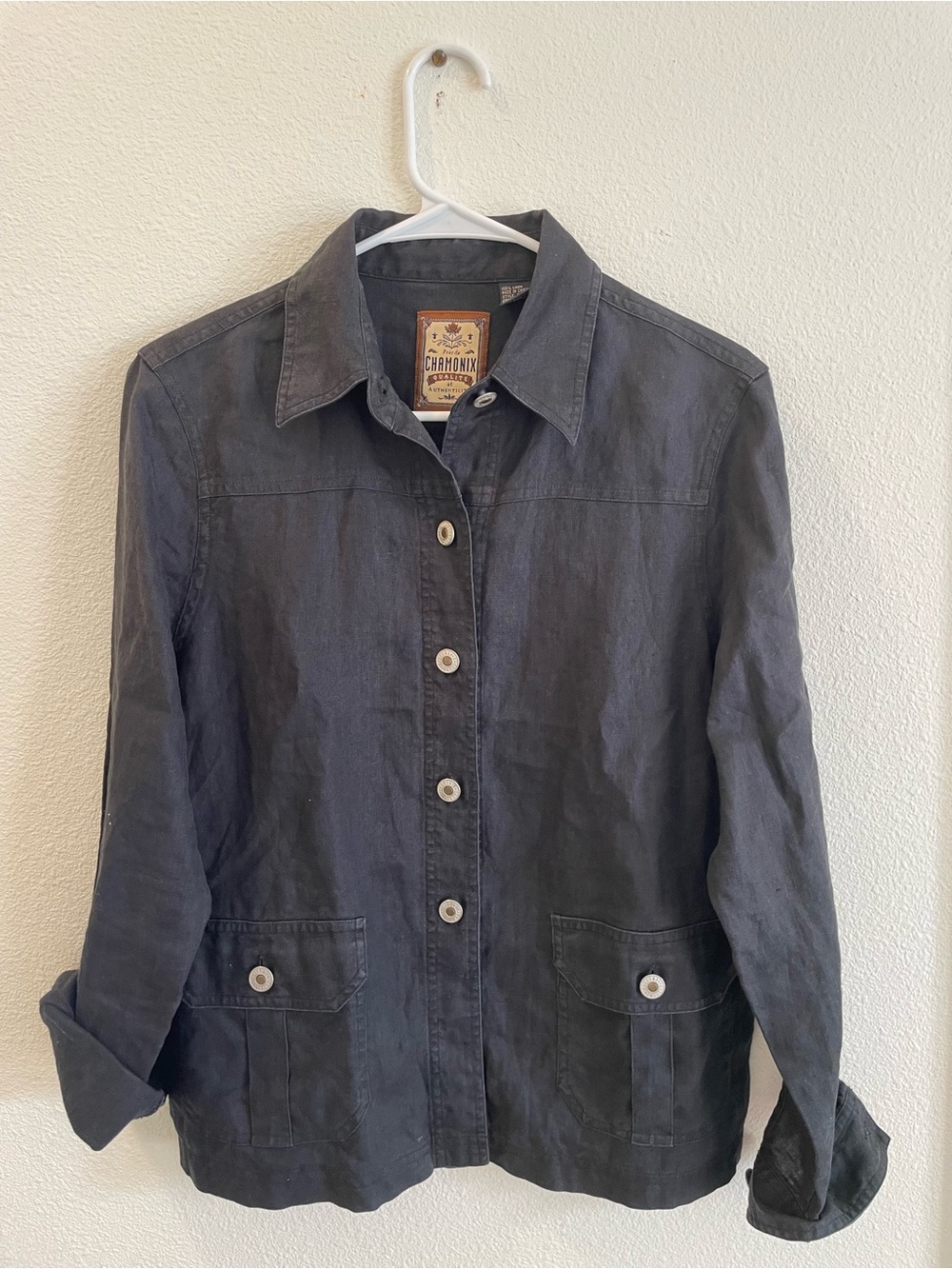 Chamonix black 100% linen jacket vintage size small
